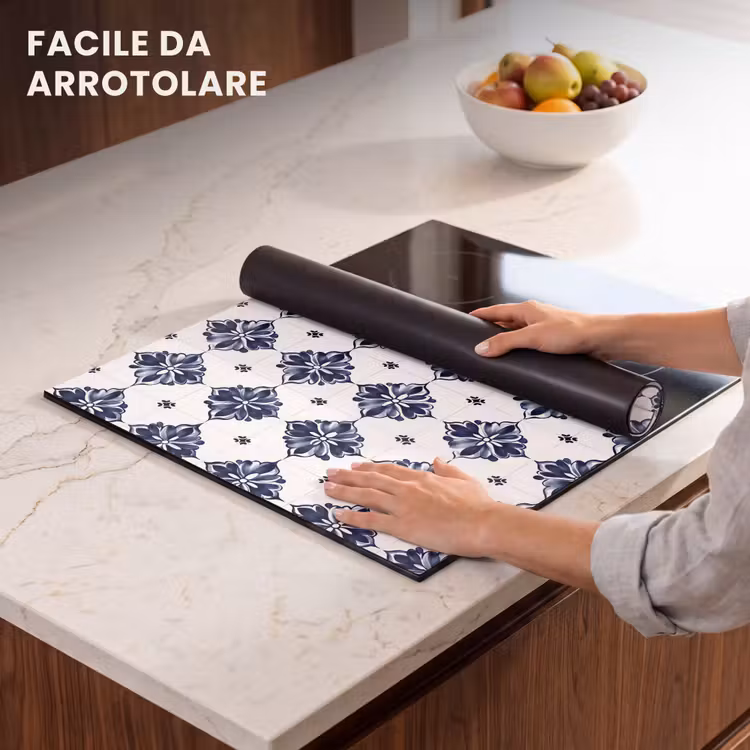 Protezione piano induzione - Motivo a piastrelle - Blu - Bianco - Fiore — 7