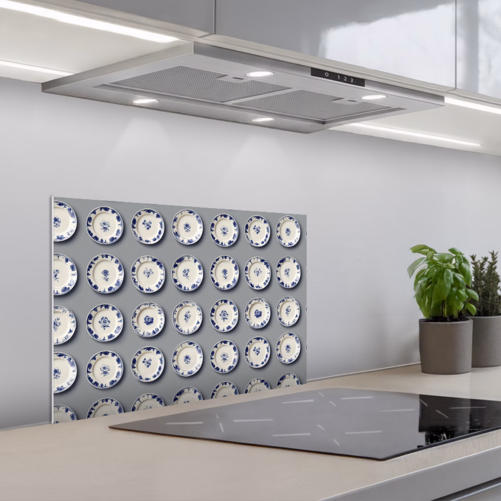 Paraschizzi cucina - Segni - Fiori - Blu - Bianco — 1