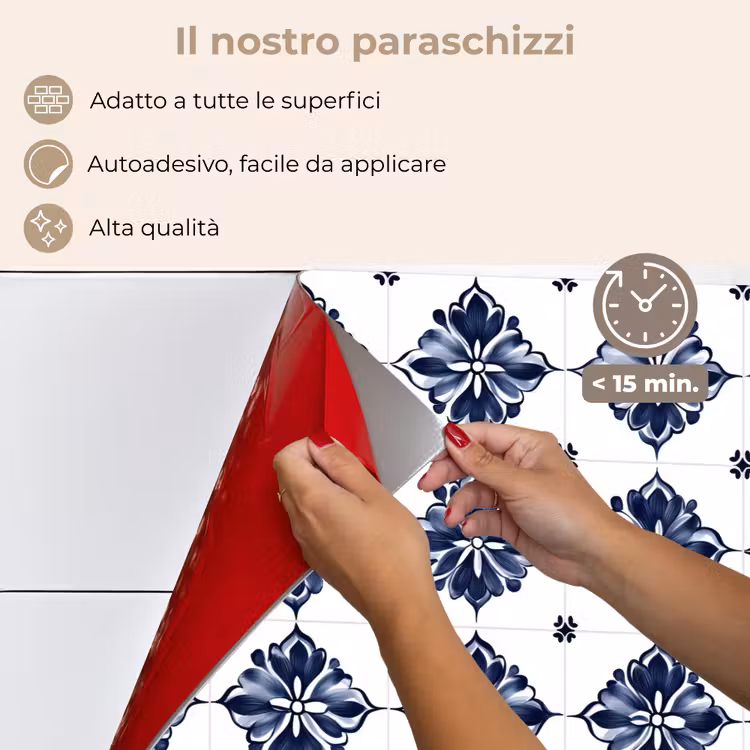 Paraschizzi cucina - Motivo a piastrelle - Blu - Bianco - Fiore — 4