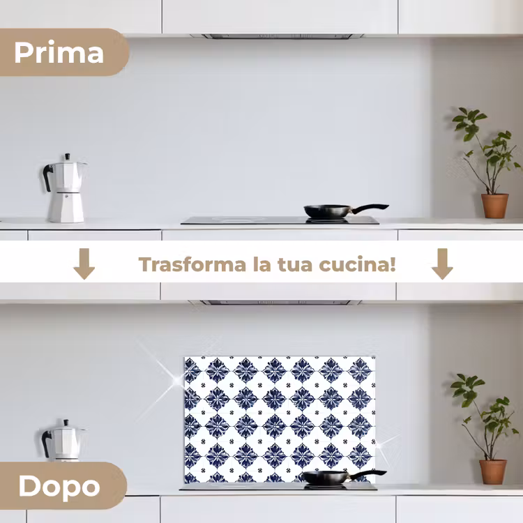 Paraschizzi cucina - Motivo a piastrelle - Blu - Bianco - Fiore — 7