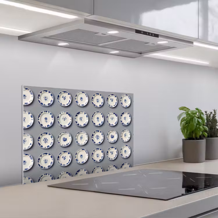Paraschizzi cucina - Segni - Fiori - Blu - Bianco — 1