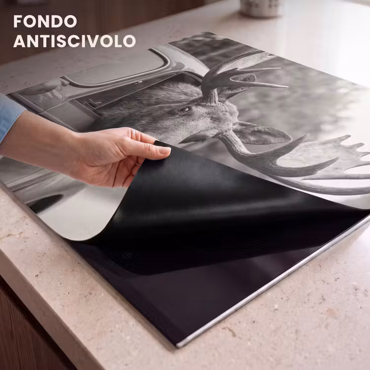 Protezione piano induzione - Alce - Auto - Corna - Nero - Bianco — 6