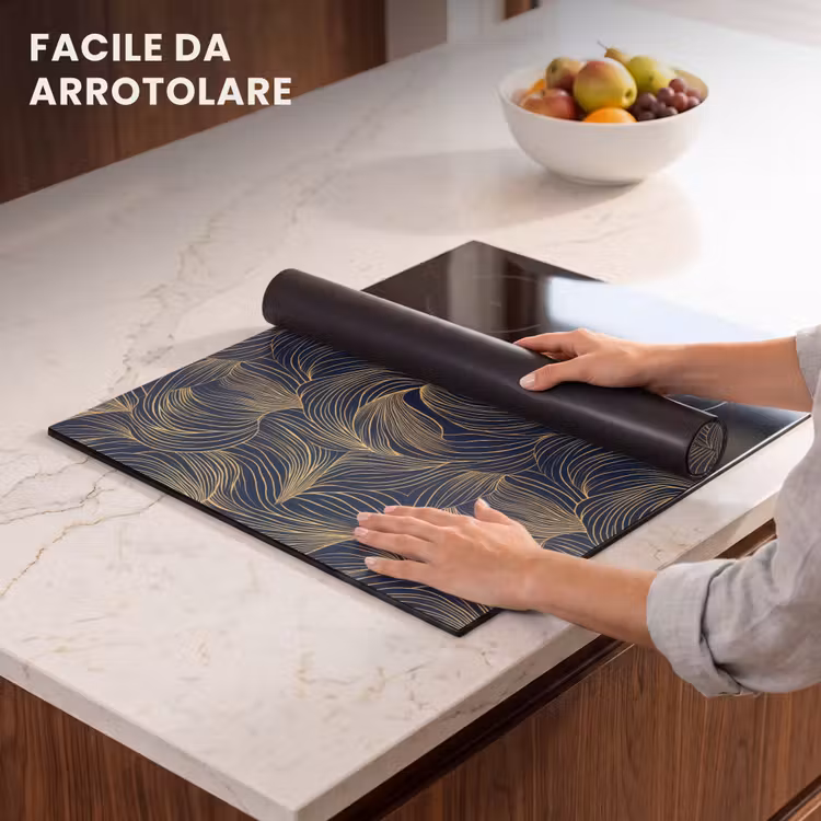Protezione piano induzione - Astratto - Linee - Blu - Oro — 7