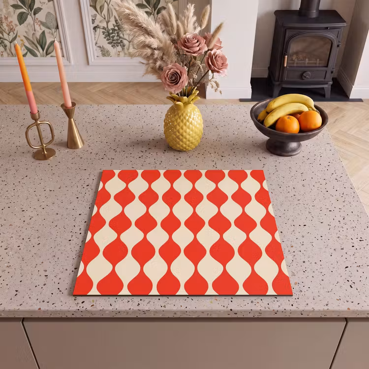 Protezione piano induzione - Motivo ondulato - Retrò - Rosso - Beige — 3