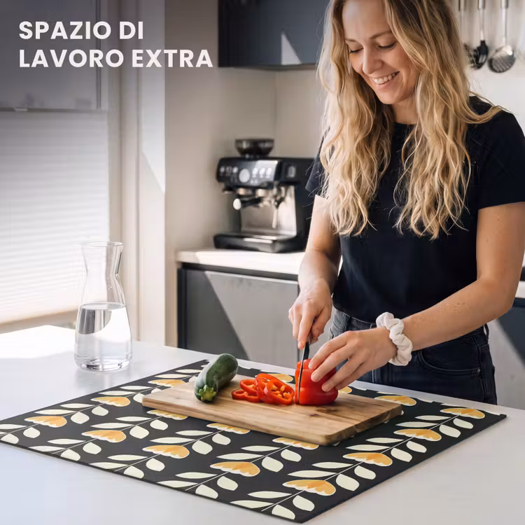 Protezione piano induzione - Retrò - Fiore - Nero - Giallo ocra — 5