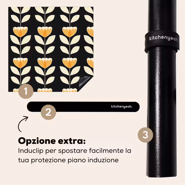 Protezione piano induzione - Retrò - Fiore - Nero - Giallo ocra — 8