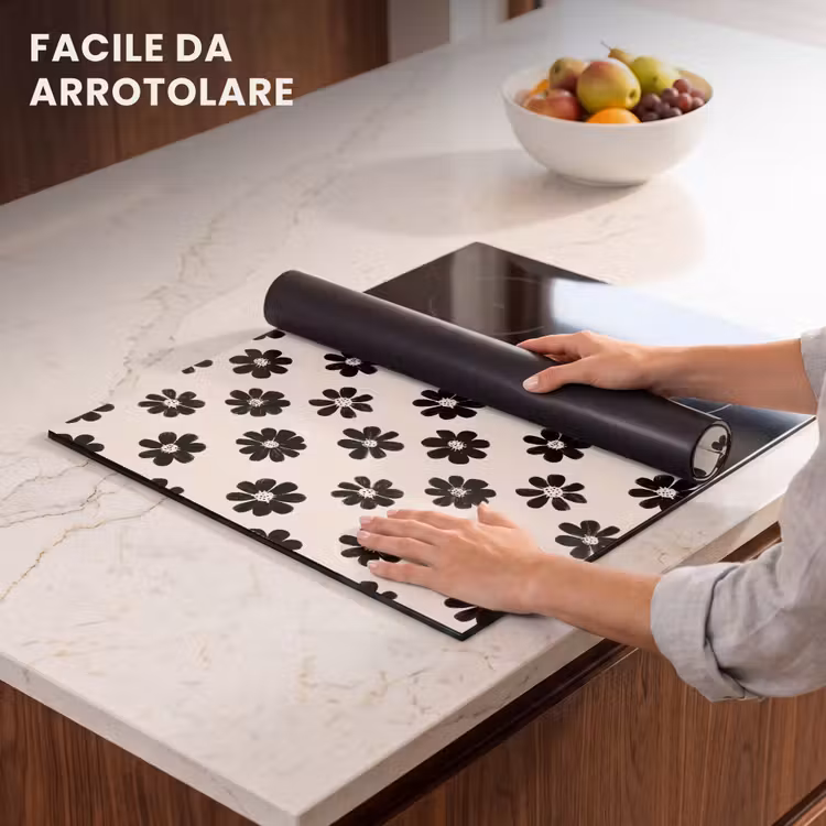 Protezione piano induzione - Grafica - Margherite - Nero - Beige — 7