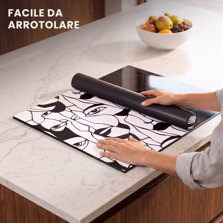Protezione piano induzione - Linee - Volti - Nero - Bianco — 7