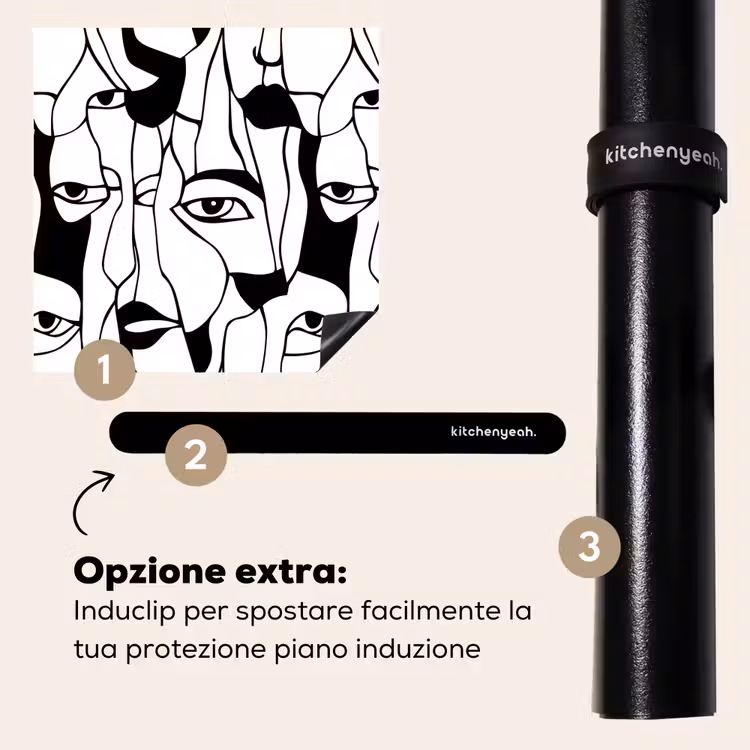 Protezione piano induzione - Linee - Volti - Nero - Bianco — 8