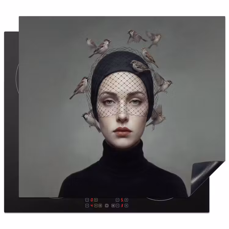 Protezione piano induzione - Ritratto - Uccelli - Nero — 1