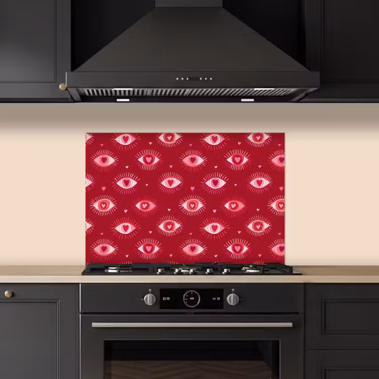 Paraschizzi cucina - Occhi - Motivo - Rosa - Rosso scuro — 5