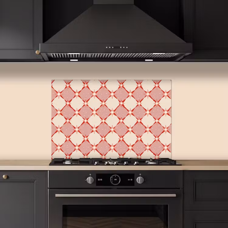 Paraschizzi cucina - Rombi - Stelle - Vintage - Rosa antico - Rosso — 5