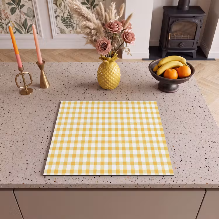 Protezione piano induzione - Rombi - Gingham - Classico - Giallo e bianco — 3