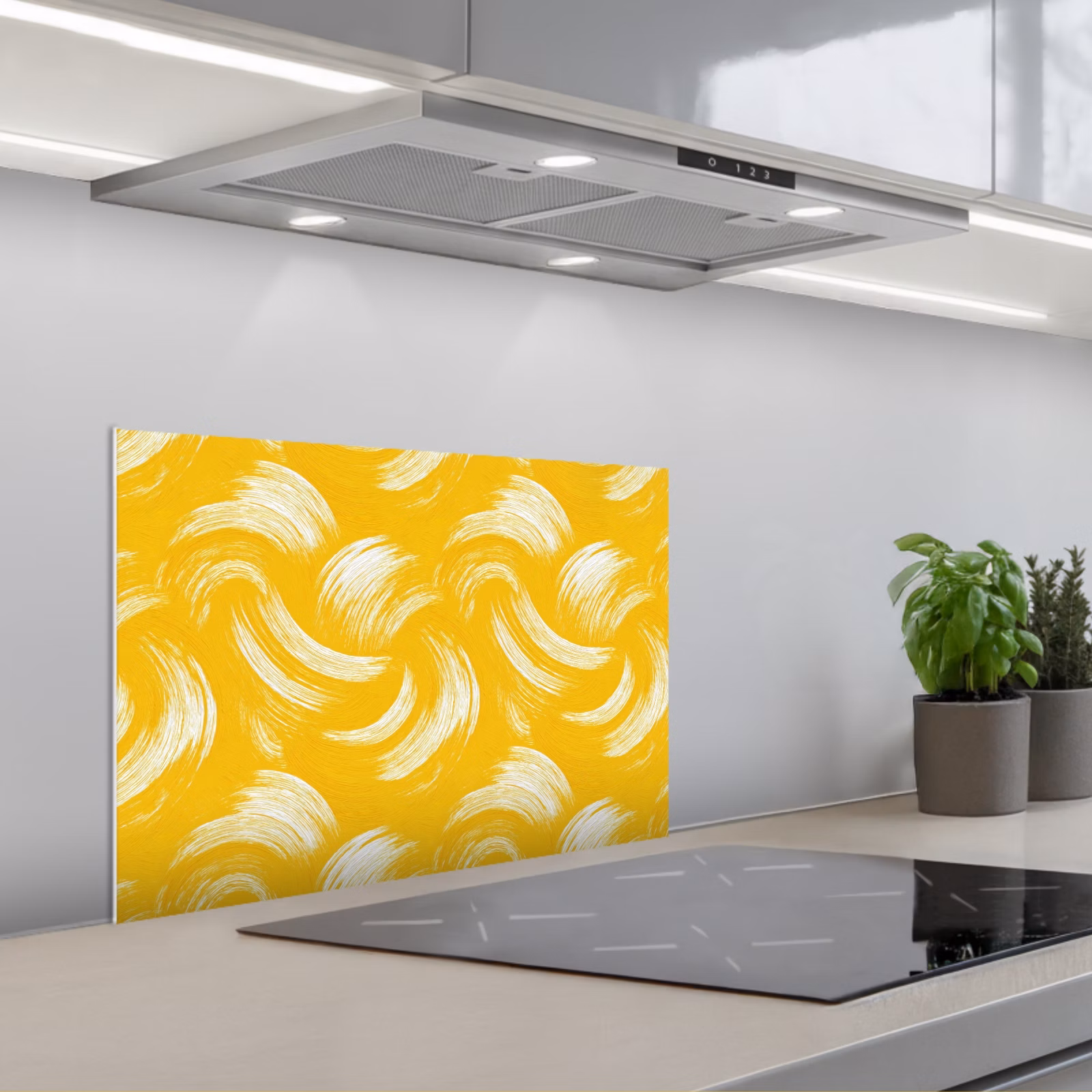 Paraschizzi cucina - Pennellate - Astratto - Dinamico - Giallo — 1