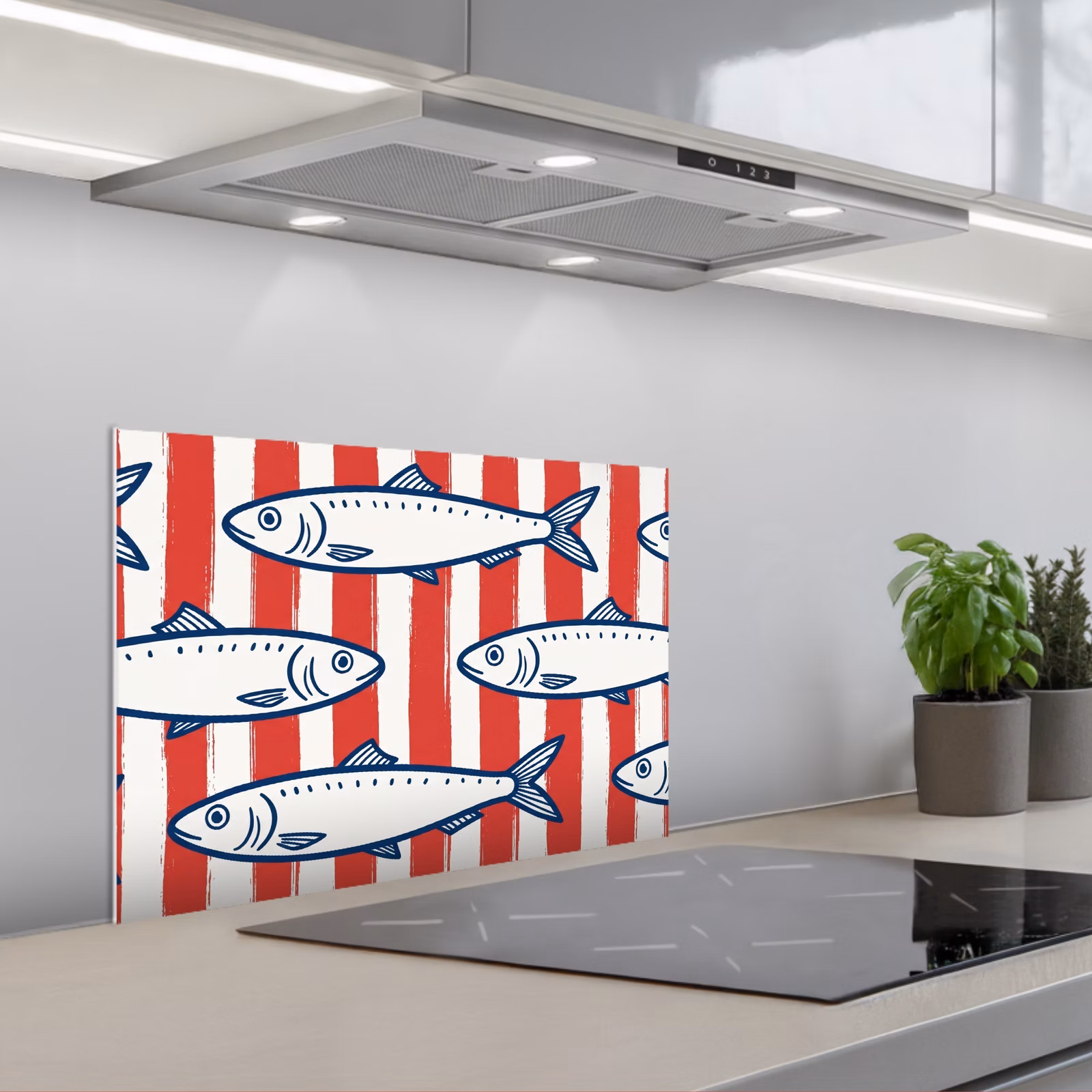 Paraschizzi cucina - Pesce - Motivo - Righe - Illustrazione - Rosso — 1