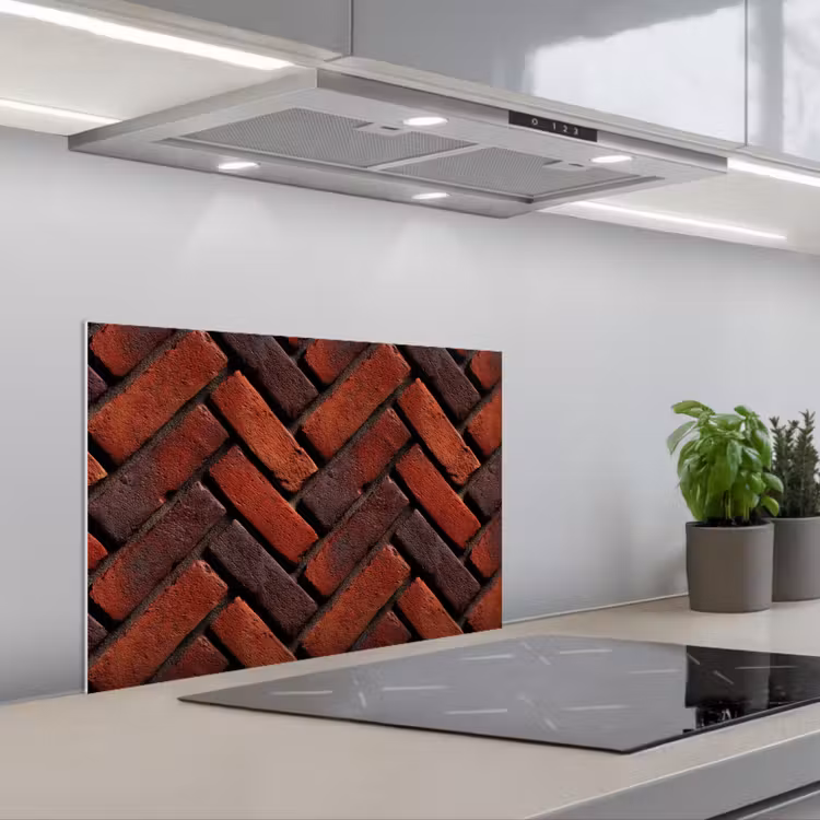 Paraschizzi cucina - Mattoni - A spina di pesce - Strutturato - Rosso-marrone — 1