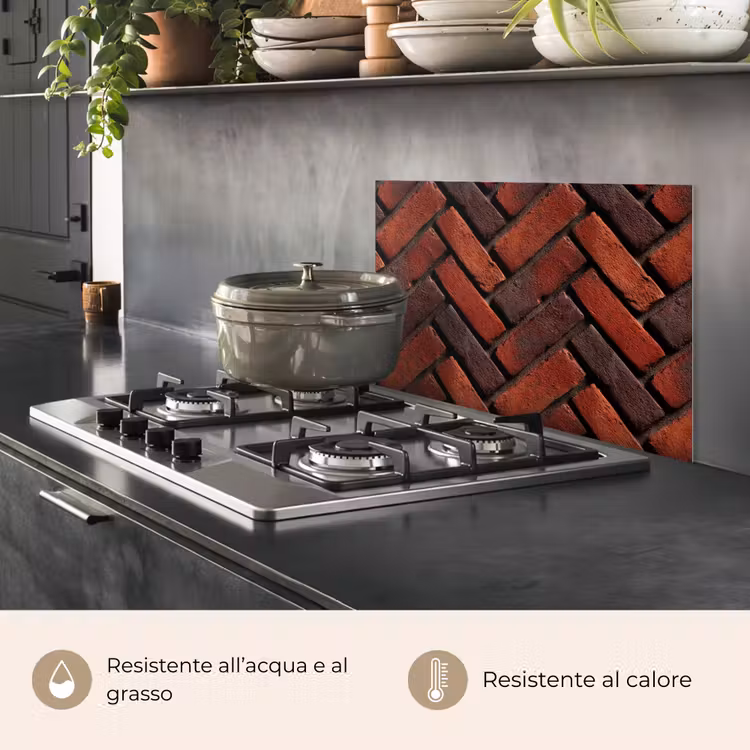 Paraschizzi cucina - Mattoni - A spina di pesce - Strutturato - Rosso-marrone — 2