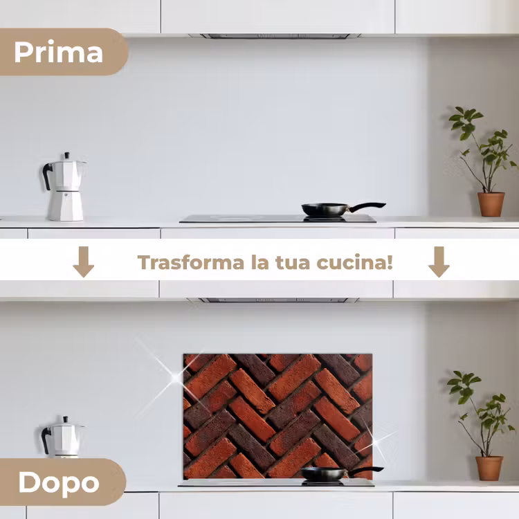 Paraschizzi cucina - Mattoni - A spina di pesce - Strutturato - Rosso-marrone — 7