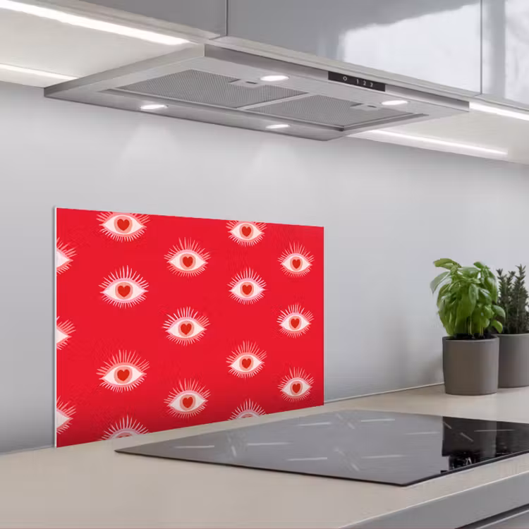 Paraschizzi cucina - Occhi - Cuore - Astratto - Rosso - Rosa — 1
