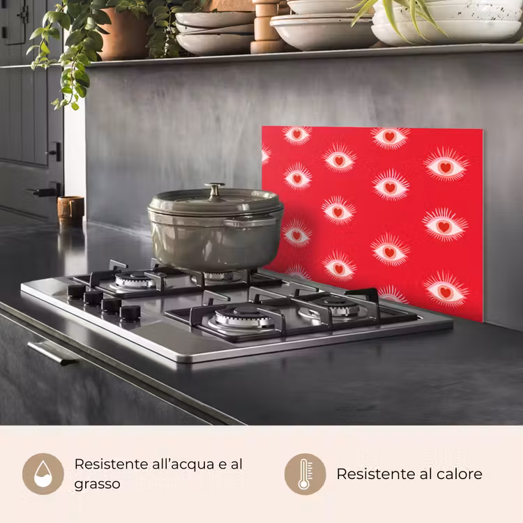 Paraschizzi cucina - Occhi - Cuore - Astratto - Rosso - Rosa — 2