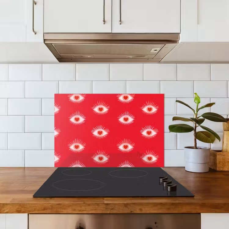 Paraschizzi cucina - Occhi - Cuore - Astratto - Rosso - Rosa — 3