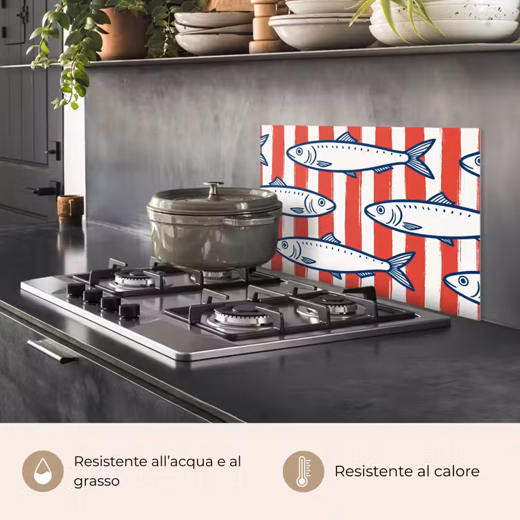 Paraschizzi cucina - Pesce - Motivo - Righe - Illustrazione - Rosso — 2