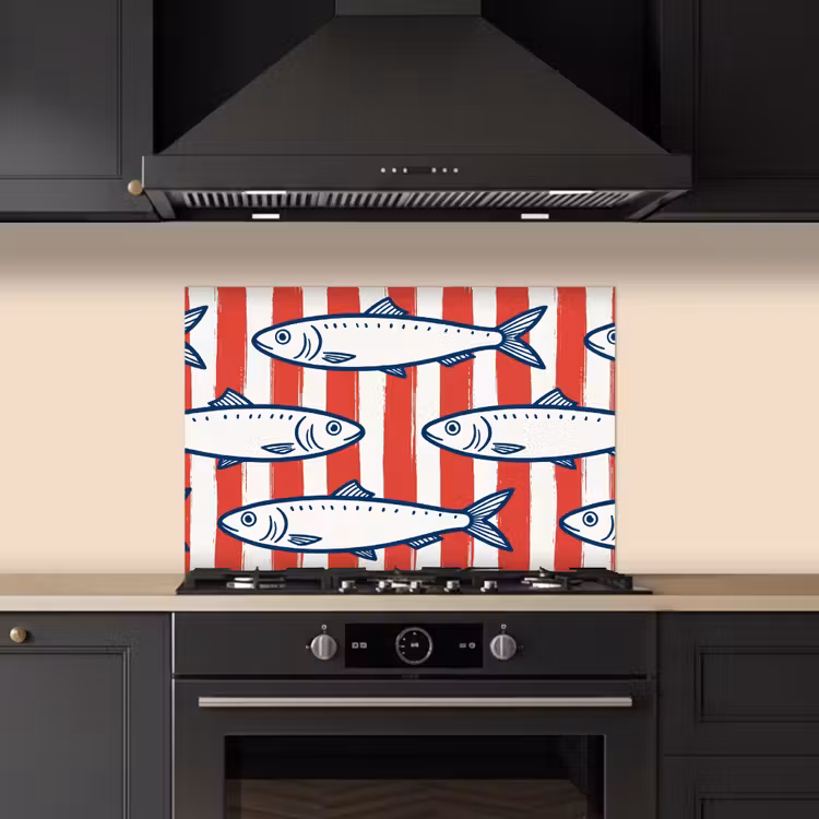 Paraschizzi cucina - Pesce - Motivo - Righe - Illustrazione - Rosso — 5