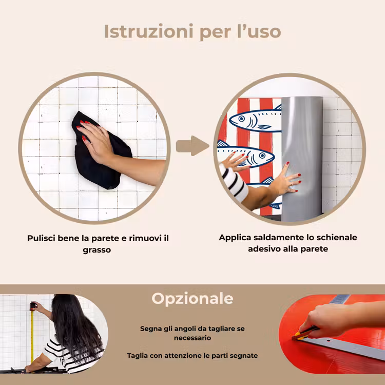Paraschizzi cucina - Pesce - Motivo - Righe - Illustrazione - Rosso — 6