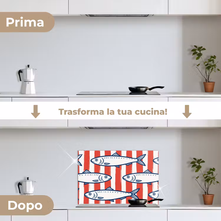 Paraschizzi cucina - Pesce - Motivo - Righe - Illustrazione - Rosso — 7
