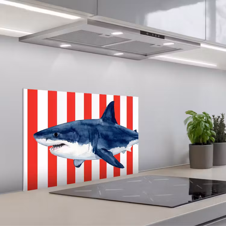 Paraschizzi cucina - Pesce - Squalo - Mare - Illustrazione - Blu — 1