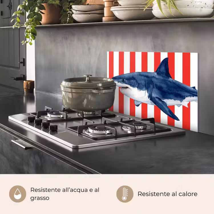 Paraschizzi cucina - Pesce - Squalo - Mare - Illustrazione - Blu — 2