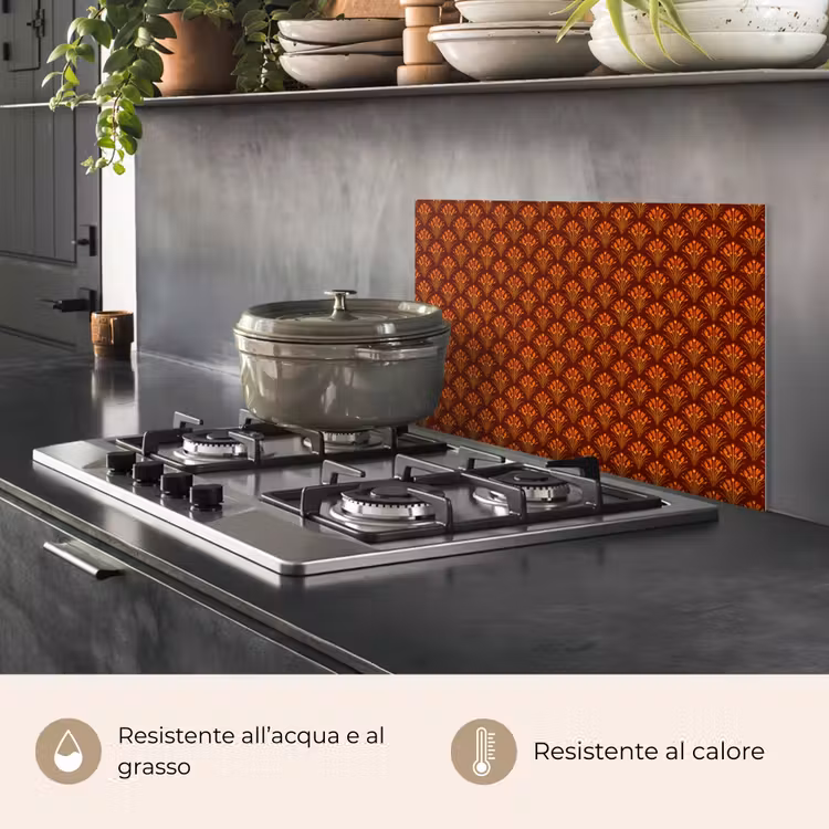 Paraschizzi cucina - Ventioli - Art Déco - Botanico - Marrone ruggine - Arancione — 2