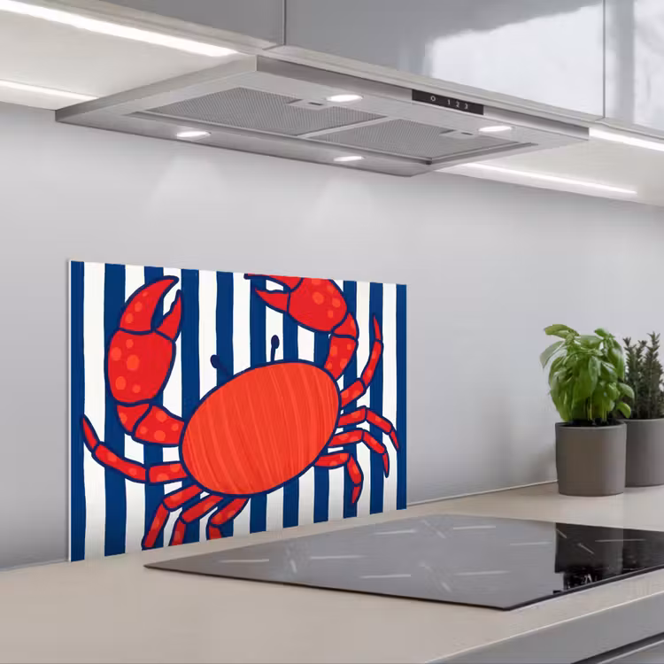 Paraschizzi cucina - Granchio - Strisce - Vita marina - Illustrazione - Rosso — 1