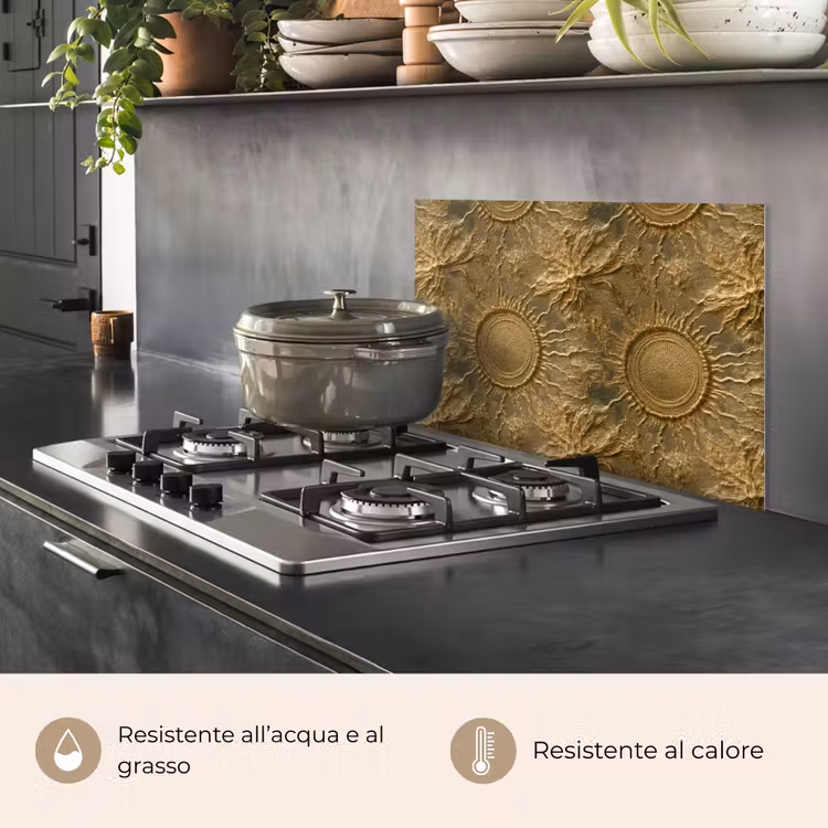 Paraschizzi cucina - Sole - Rilievo - Antico - Oro — 2