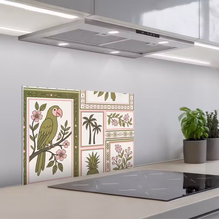 Paraschizzi cucina - Uccello - Tropicale - Motivo - Decorativo - Verde — 1
