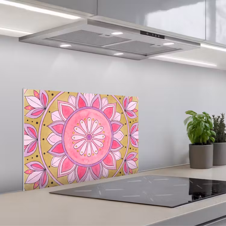 Paraschizzi cucina - Mandala - Motivo - Arte - Acquerello - Rosa — 1