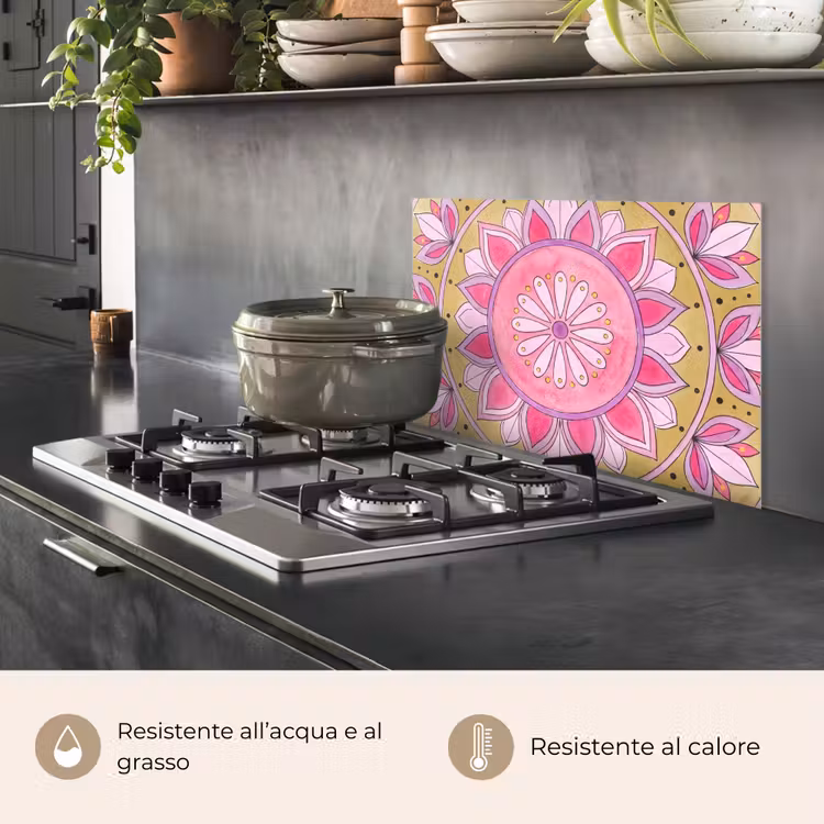 Paraschizzi cucina - Mandala - Motivo - Arte - Acquerello - Rosa — 2