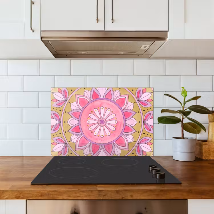 Paraschizzi cucina - Mandala - Motivo - Arte - Acquerello - Rosa — 3