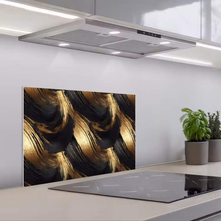 Paraschizzi cucina - Pennellate - Astratto - Oro - Nero — 1