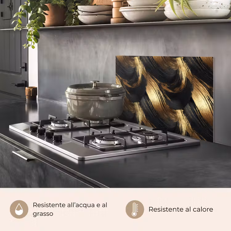 Paraschizzi cucina - Pennellate - Astratto - Oro - Nero — 2