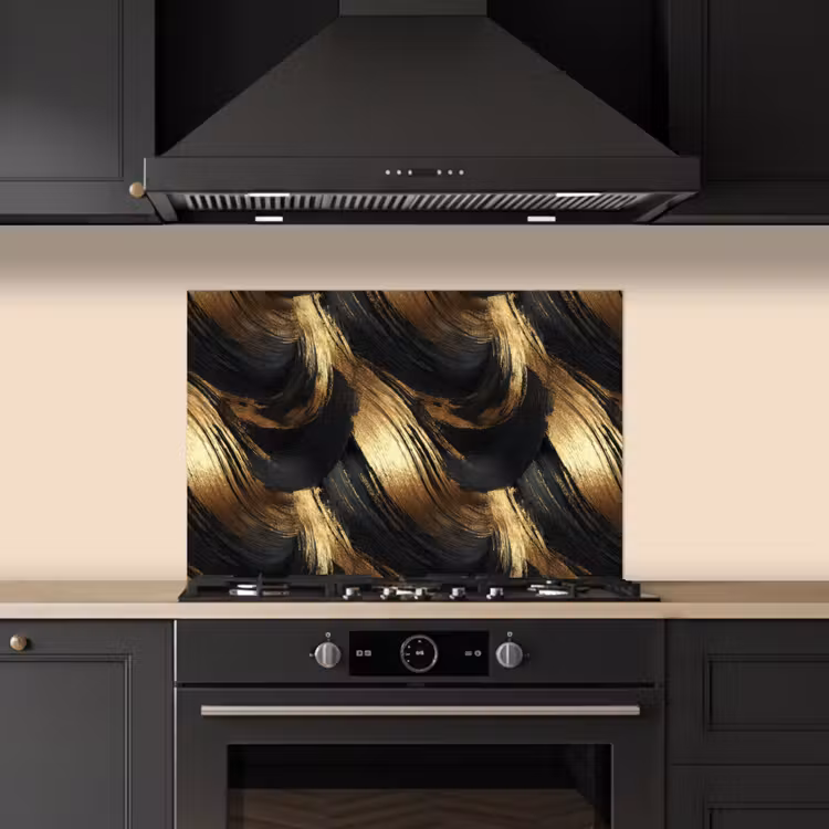 Paraschizzi cucina - Pennellate - Astratto - Oro - Nero — 5