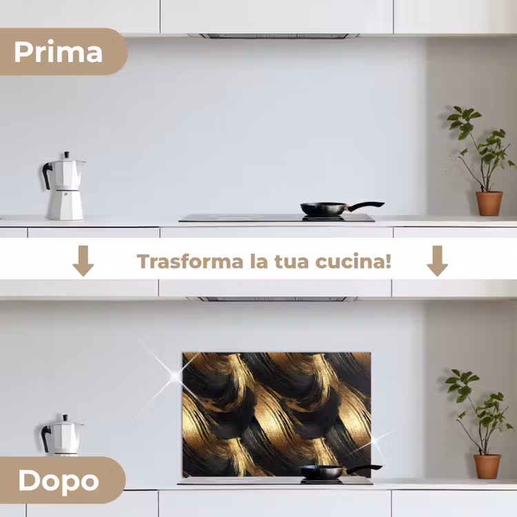 Paraschizzi cucina - Pennellate - Astratto - Oro - Nero — 7