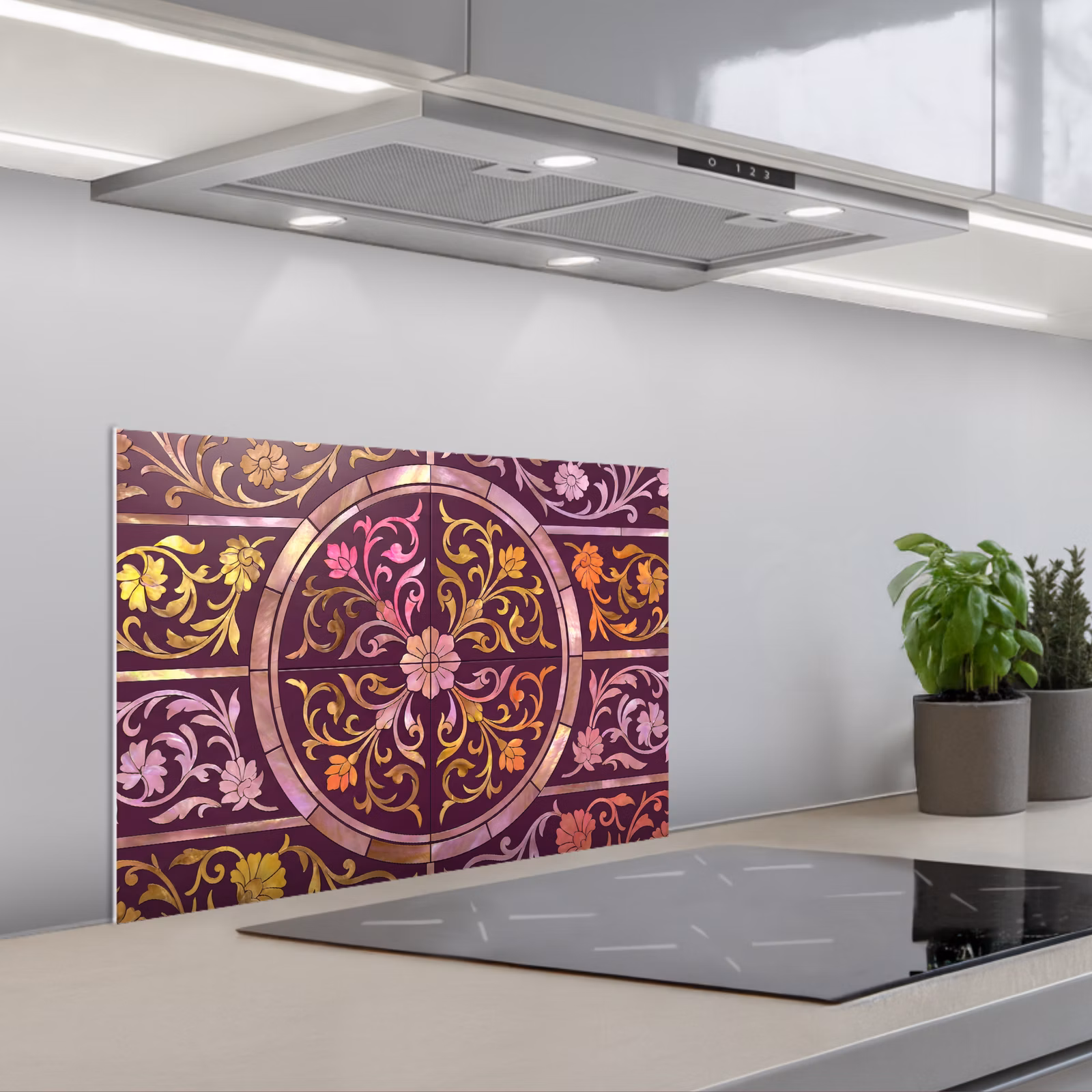 Paraschizzi cucina - Motivo - Floreale - Orientale - Viola - Oro — 1