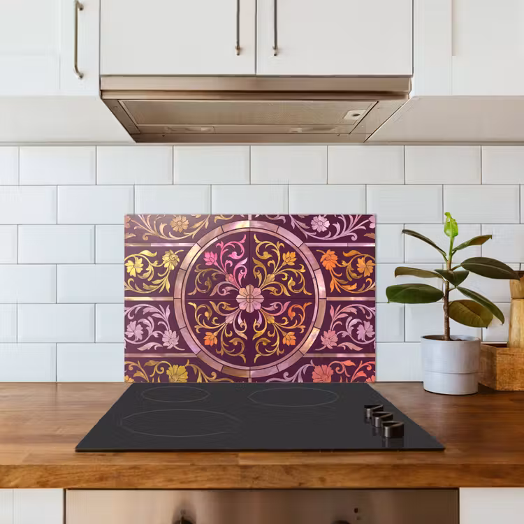 Paraschizzi cucina - Motivo - Floreale - Orientale - Viola - Oro — 3