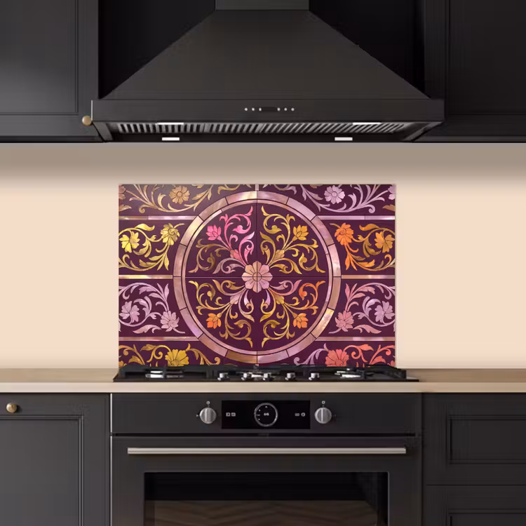 Paraschizzi cucina - Motivo - Floreale - Orientale - Viola - Oro — 5