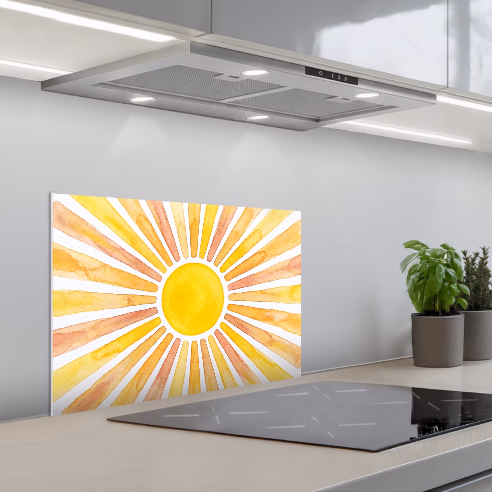 Paraschizzi cucina - Sole - Raggi - Acquerello - Giallo - Astratto — 1
