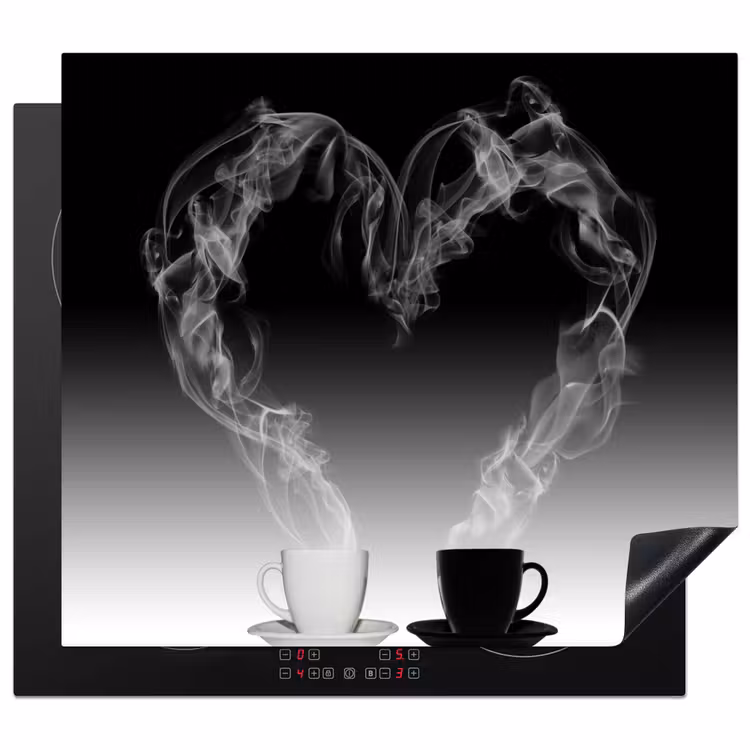 Protezione piano induzione - Caffè - Cuore - Bianco e nero - Tazze — 1