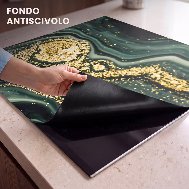 Protezione piano induzione - Tempesta d'oro su marmo verde — 6