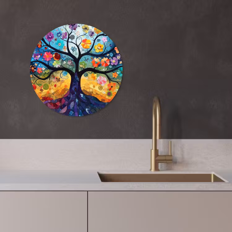 Quadro rotondo - Albero della vita in mosaico colorato — 3