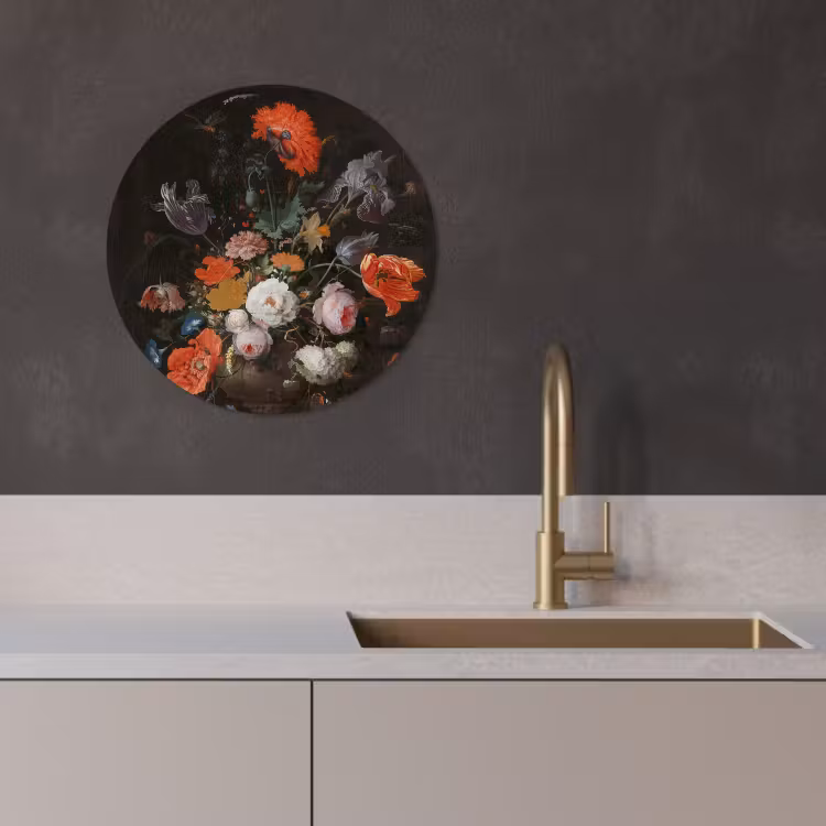 Quadro rotondo - Natura morta con fiori e orologio — 3